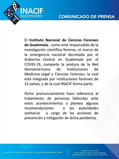 Inacif no realiza pruebas de Coronavirus a personas fallecidas
