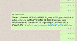 Circula Mensaje falso para recibir bono del Gobierno de Guatemala por el Coronavirus